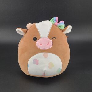 Squishmallow Griella the Winking Cow Brown Pastel Spots Bow Plush
